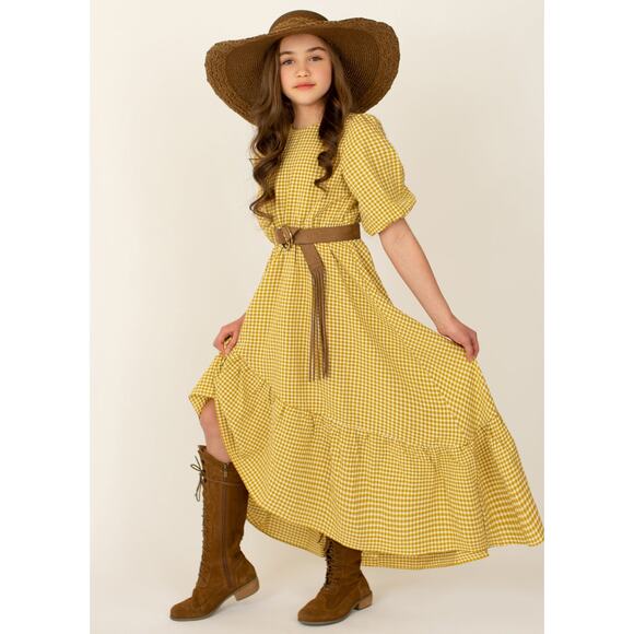 Joyfolie Mia Joy Gabriella Dress in Mustard Gingham Girl’s Size 8 - Picture 1 of 8